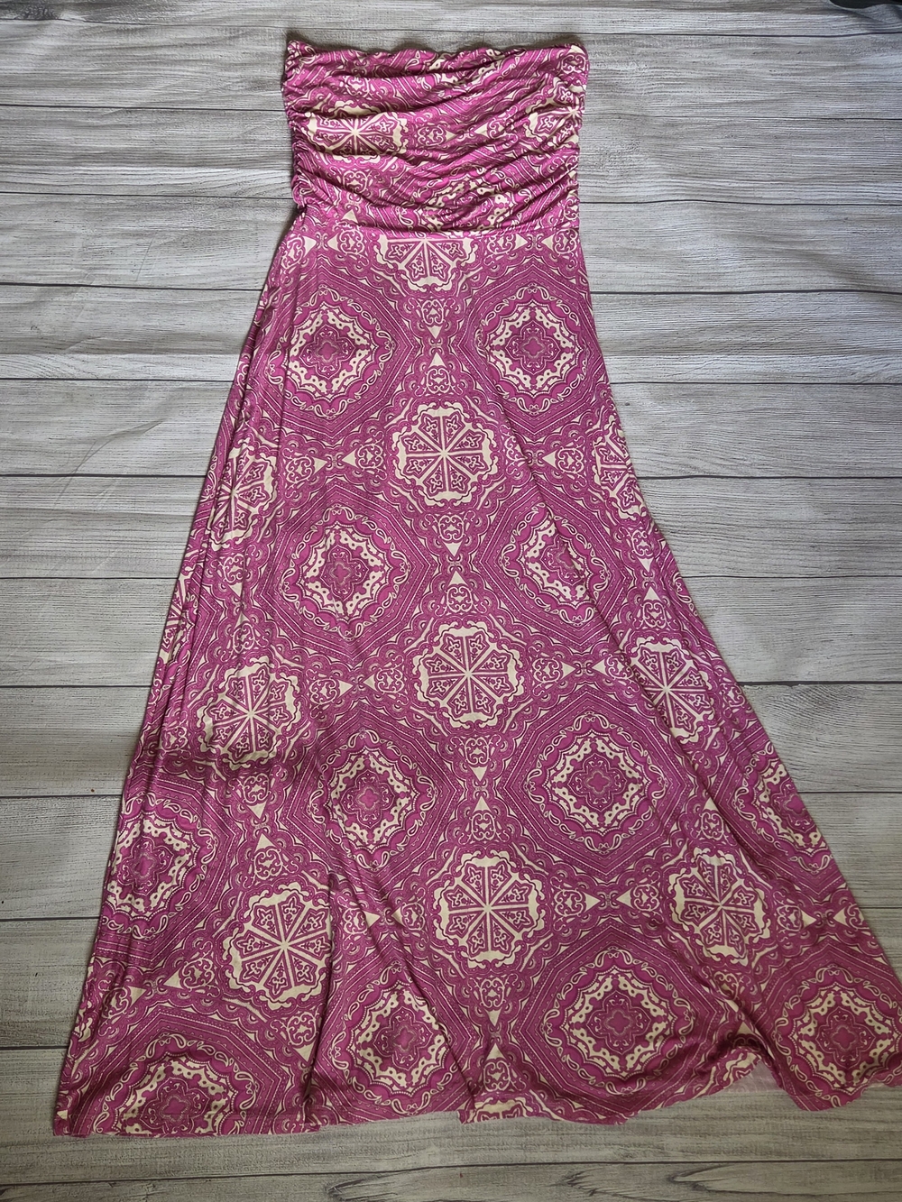 The Limited Strapless Pink Printed Maxi Dress